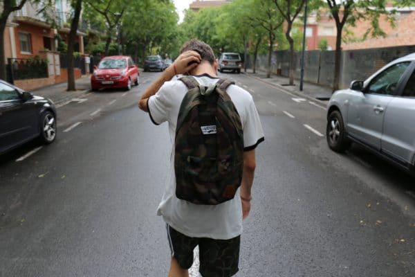 a student walking to school