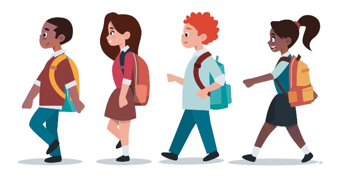 students walking graphic